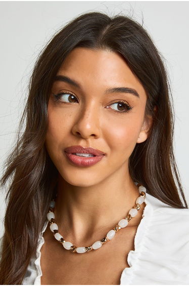 Hammered Gold & Beaded Statement Necklace - multi