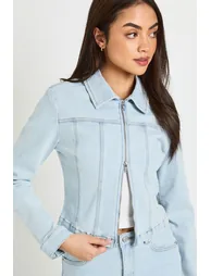 Double Zip Denim Jacket - bleached blue - 3