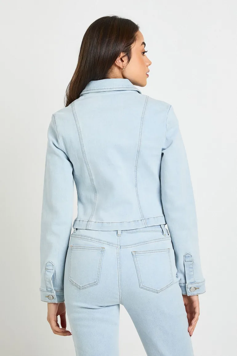 Double Zip Denim Jacket - bleached blue - 2