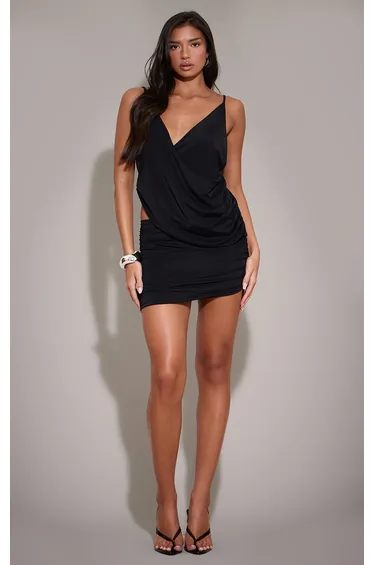 Black Matte Sculpt Ruched Mini Skirt