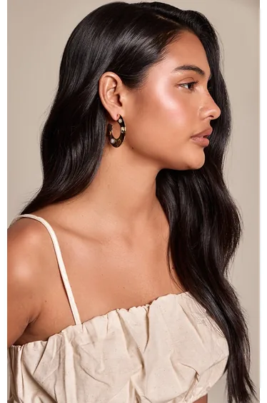 Gold Multi Gem Chunky Hoop Earrings