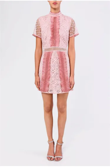 Lana Blush Pink Mixed Lace Mini Dress