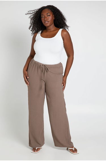 Plus Wide Leg Trousers - light brown