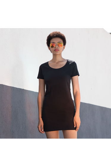 Skinni Fit Ladies/Womens Scoop Neck T-Shirt Dress - Black