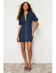 Trendyol Blue Column Mini Shift Dress - 1