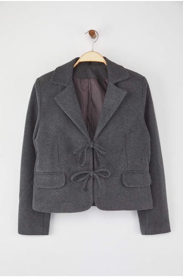 Anthracite Tie Detailed Cashmere Blazer Jacket