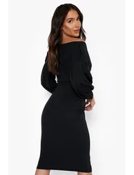 Recycled Off The Shoulder Wrap Midi Dress - black - 1