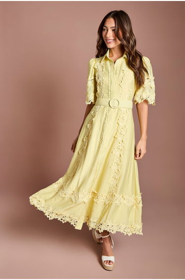 Lace Panelled Belted Shirt Dress