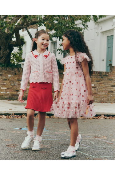 Girls Ribbed Knit Skirt in Red