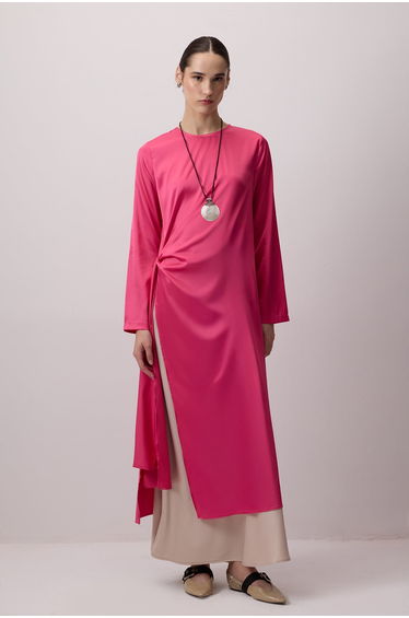 TIE DETAILED LONG SATIN TUNIC