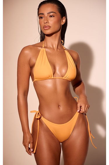 Orange Mini O Ring Tie Side Bikini Bottoms