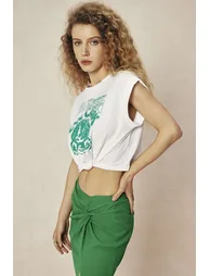 Eye Look Graphic Knot Hem T-Shirt - 1
