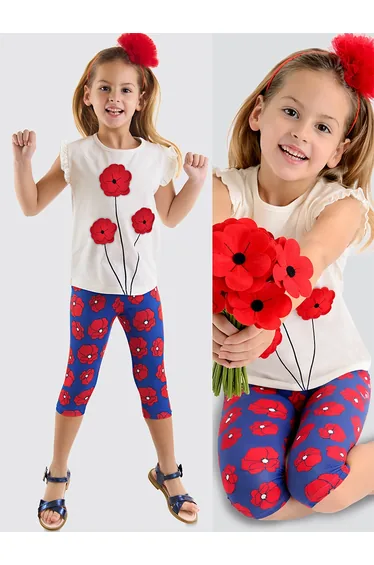 Red Poppy Girl T-shirt Tights Set