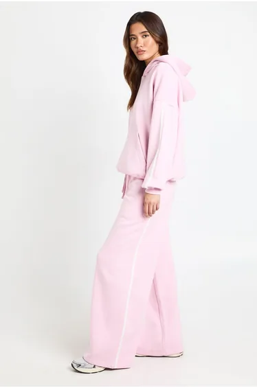 Side Stripe Hooded Straight Leg Tracksuit - baby pink