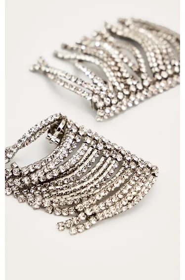 Silver Diamante Drape Earcuff Earrings