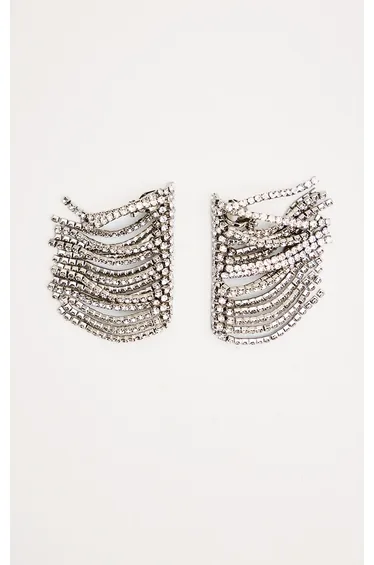 Silver Diamante Drape Earcuff Earrings