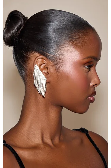 Silver Diamante Drape Earcuff Earrings