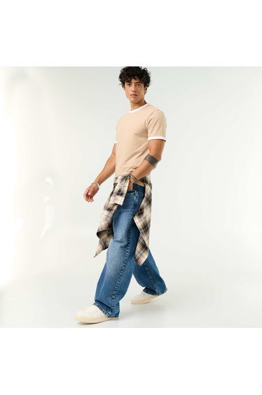 Short-Sleeved T-shirt with Contrasting Trim BEIGE