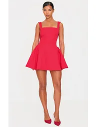 فستان بكسرات - أحمر