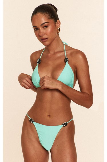 Aqua Blue Bead Trim Tanga Bikini Bottoms