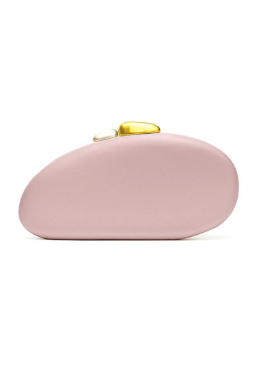 Modern Pebble Shaped Faux Leather Clutch in Dusty Pink for Evening Soirees & Gallery Openings