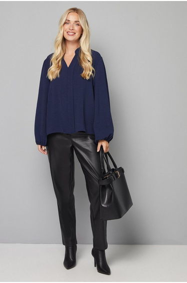 Petite Collarless Woven Blouse