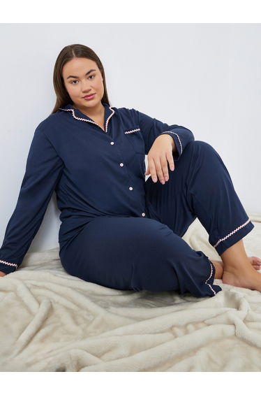 Plus Size Rick Rack Trim Shirt and Pyjama Set