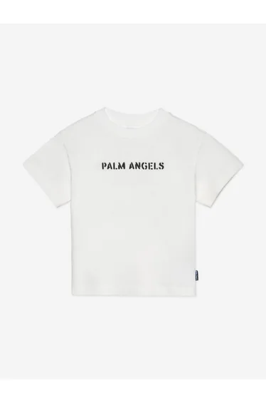 Palm Angels Boys Logo Stamp Regular T-Shirt in Ivory