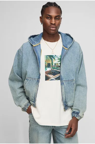 Oversized Boxy Washed Denim Hoodie