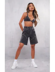 Washed Black Denim Bralet - 2