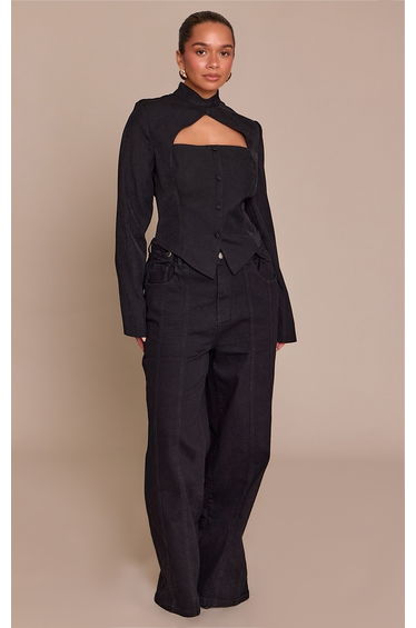Shape Black High Neck Button Detail Jacket