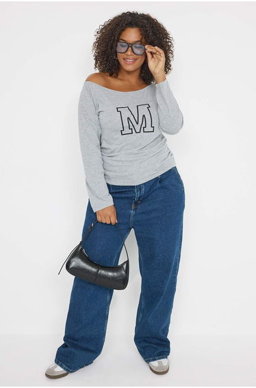 Teen Gray Melange Jersey Knit Plus Size Blouse