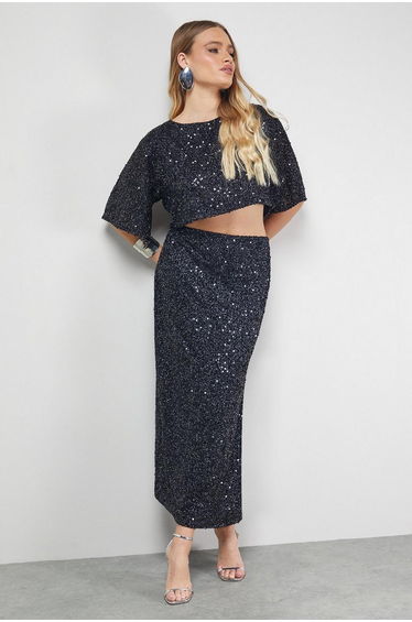 Tinsel Sequin Cropped Tshirt Co ord