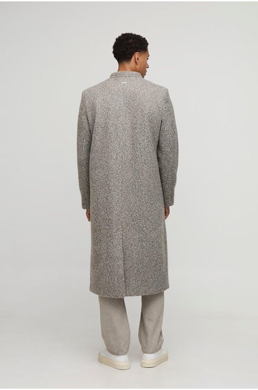 Oversized Longline Double Breasted Collarless Melton Overcoat - brown product thumbnail 2