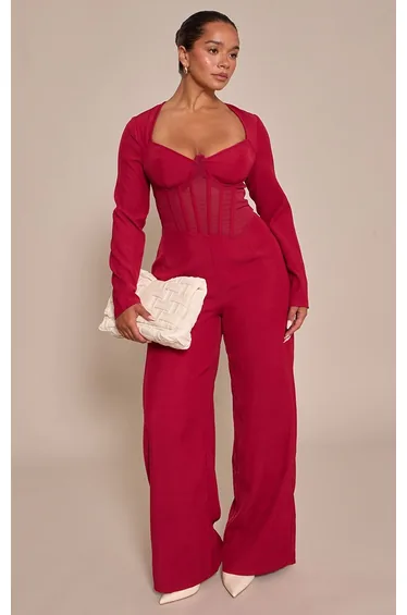 Shape Red Tailored Woven Corset Jumpsuit