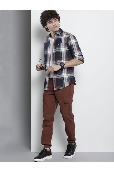 Men Navy Blue Checked Casual Shirt