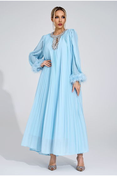 Jocasta Blue Feather Maxi Dress