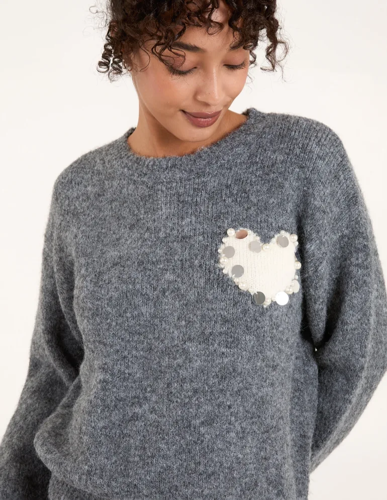 Embellished Heart Knit Jumper - 3