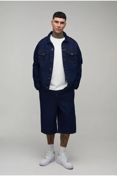 Tall Pleat Front Parachute Longline Jorts - indigo