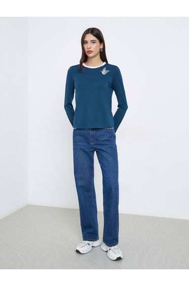 Blue Embroidered Butterfly T-Shirt
