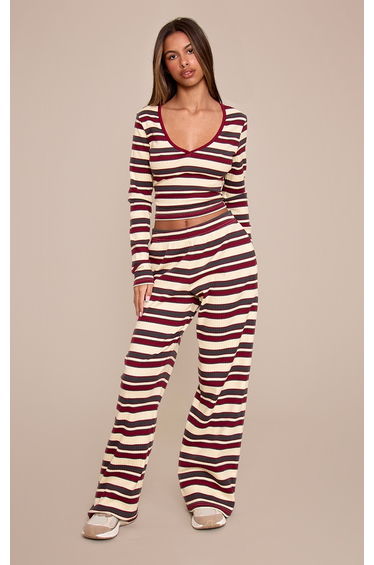 Petite Multi Stripe Ribbed Straight Leg Trousers