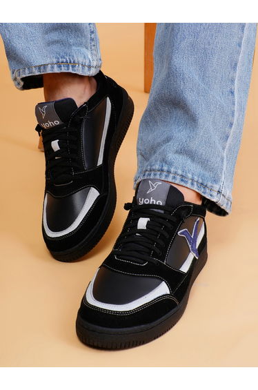 Men Black Textured Logo Detail Sneakers
