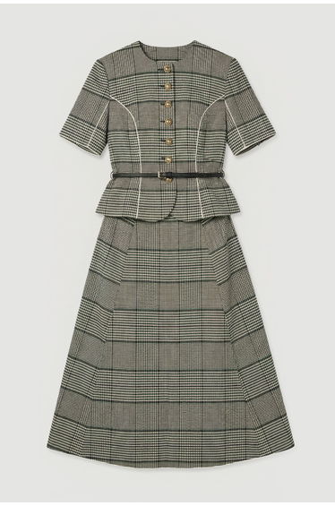 Tailored Check Peplum Belted Mini Dress