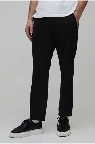 Fixed Waist Slim Cropped Chino Trousers In Stone - black