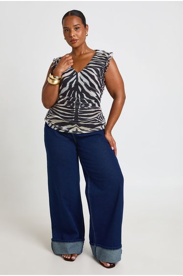 Plus Zebra Print V Neck Top - zebra
