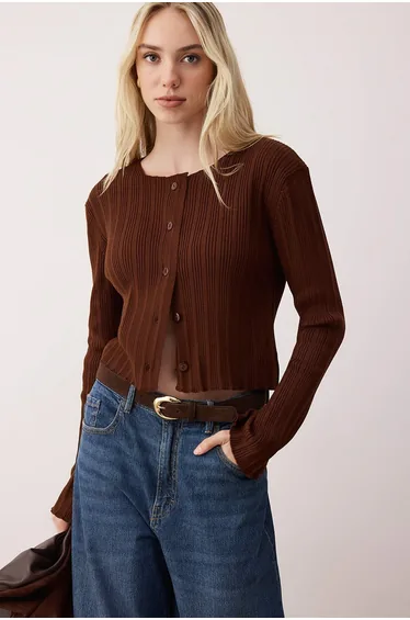 Brown Spanish Sleeve Knitted Cardigan