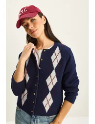 LUCCI Argyle Pattern Cardigan with Button Closure - 3