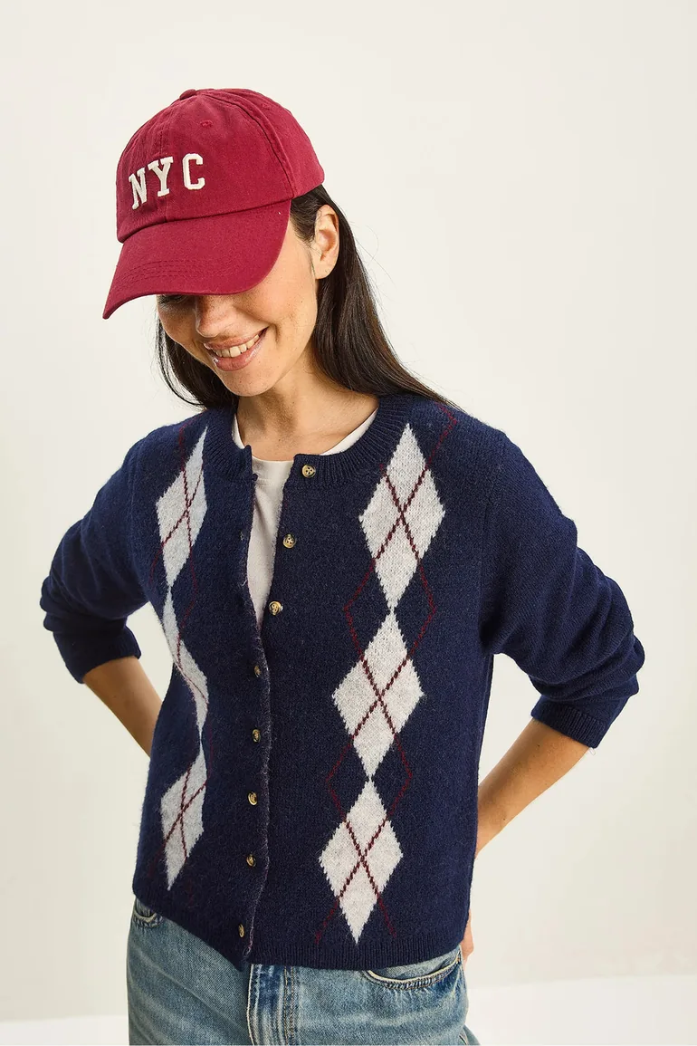 LUCCI Argyle Pattern Cardigan with Button Closure - 2