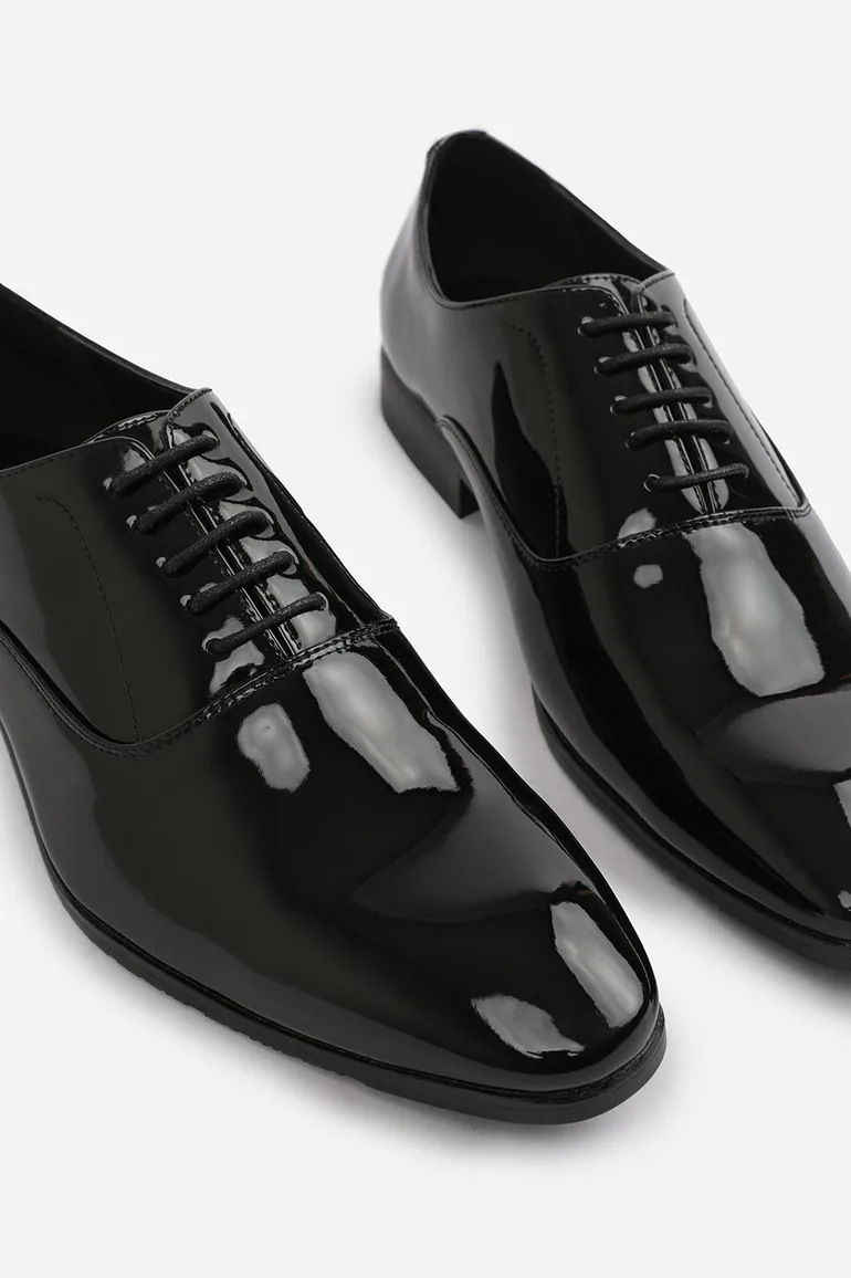 NICK OXFORD LACE UP WORK DRESS SHOES IN BLACK PATENT - 5