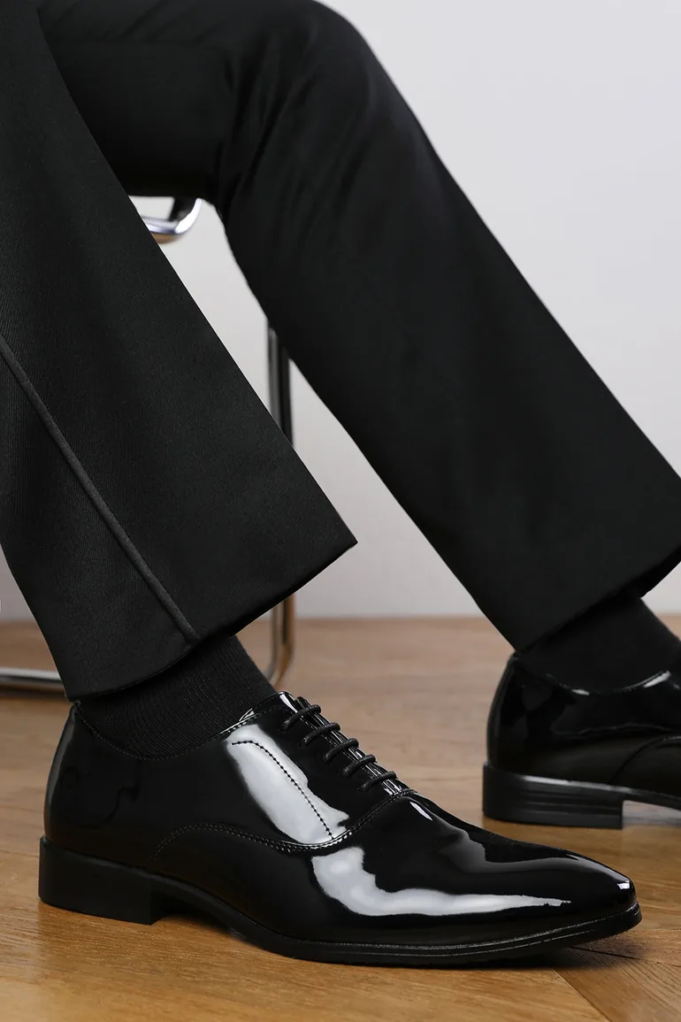 NICK OXFORD LACE UP WORK DRESS SHOES IN BLACK PATENT - 1